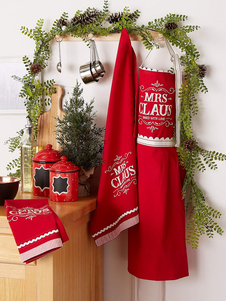 Christmas Kitchen Décor, Holiday Cooking & Baking Accessories Machine Washable Cotton, Apron/Dishtowel Set, Mrs.