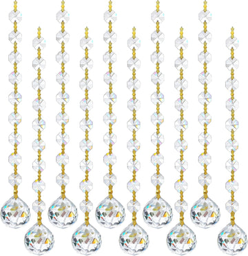 10Pcs Crystal Garland Strands Hanging Glass Chandelier Beads Chains - Glass 20mm Balls Prisms with Beads Pendants