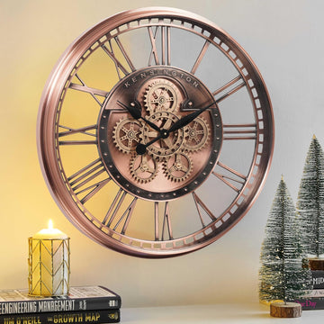 Inch Oversized Large Moving Gears Wall Clock,Industrial Vintage Rose Gold Silent Wall Clock for Modern Farmhouse Living Room Home...