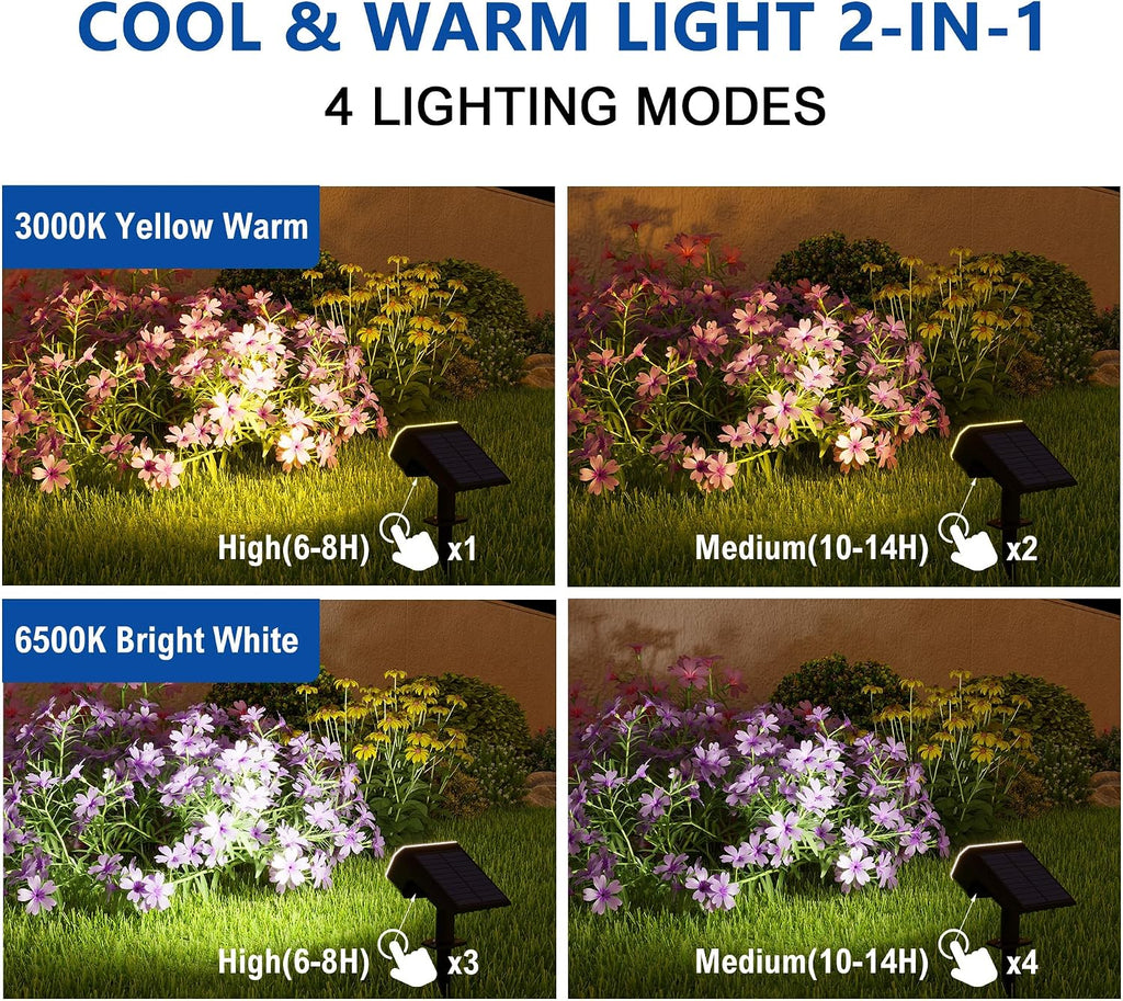 Solar Spotlights, Super Bright LED, 2 CCT Warm & Cool Light, Solarspot Lights for Outside Landscape Auto On/Off -2