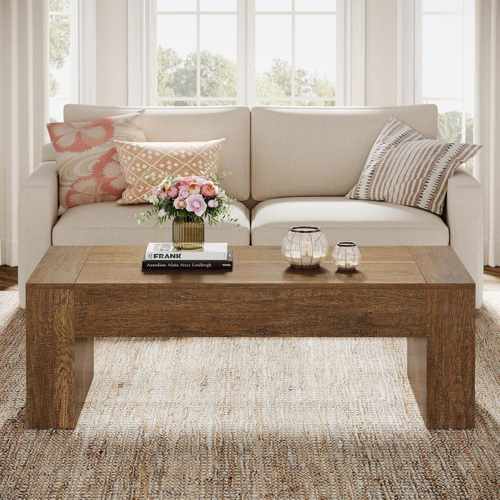 Rectangular Coffee Table, 51-Inch Farmhouse Accent Center Cocktail Tea Table with Sturdy Base