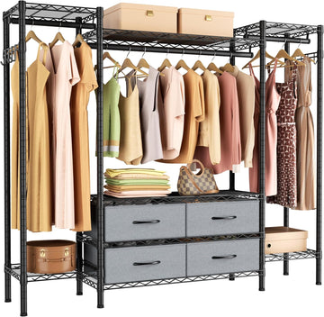 Heavy Duty Clothes Rack Metal Wardrobe with Adjustable Wire Shelves | Closet Organizers and Storage Clothing Rack