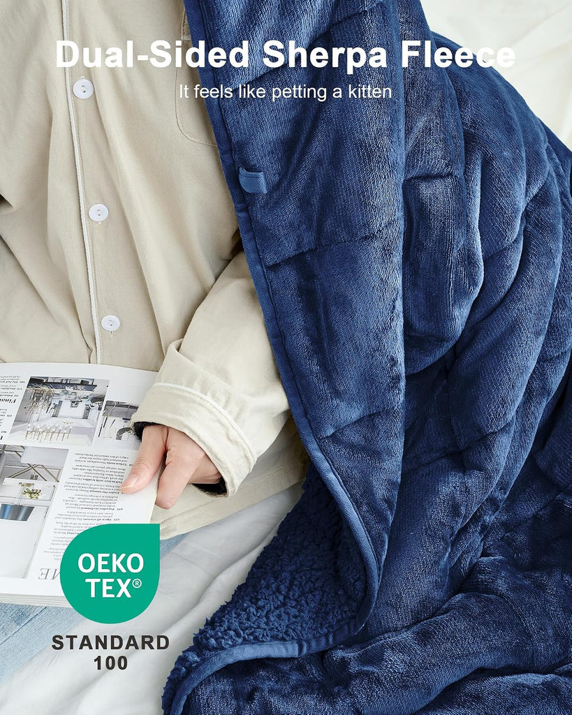 Minky Dot Weighted Blanket Queen Size 60"x80" 15lbs(Cream White) + Adult Weighted Blanket Queen Size 60"x80"