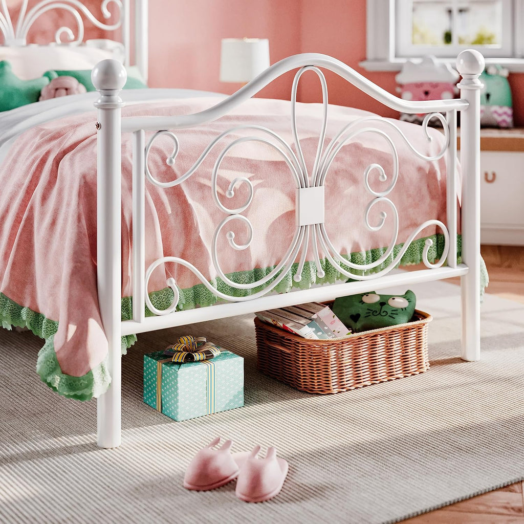Twin Size Bed Frame for Kids,Metal Bed Frame with Butterfly Pattern Design Headboard & Footboard,No Box Spring
