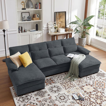 110" Comfy Cloud Couch Sectional Sofa with Lumbar Pillows