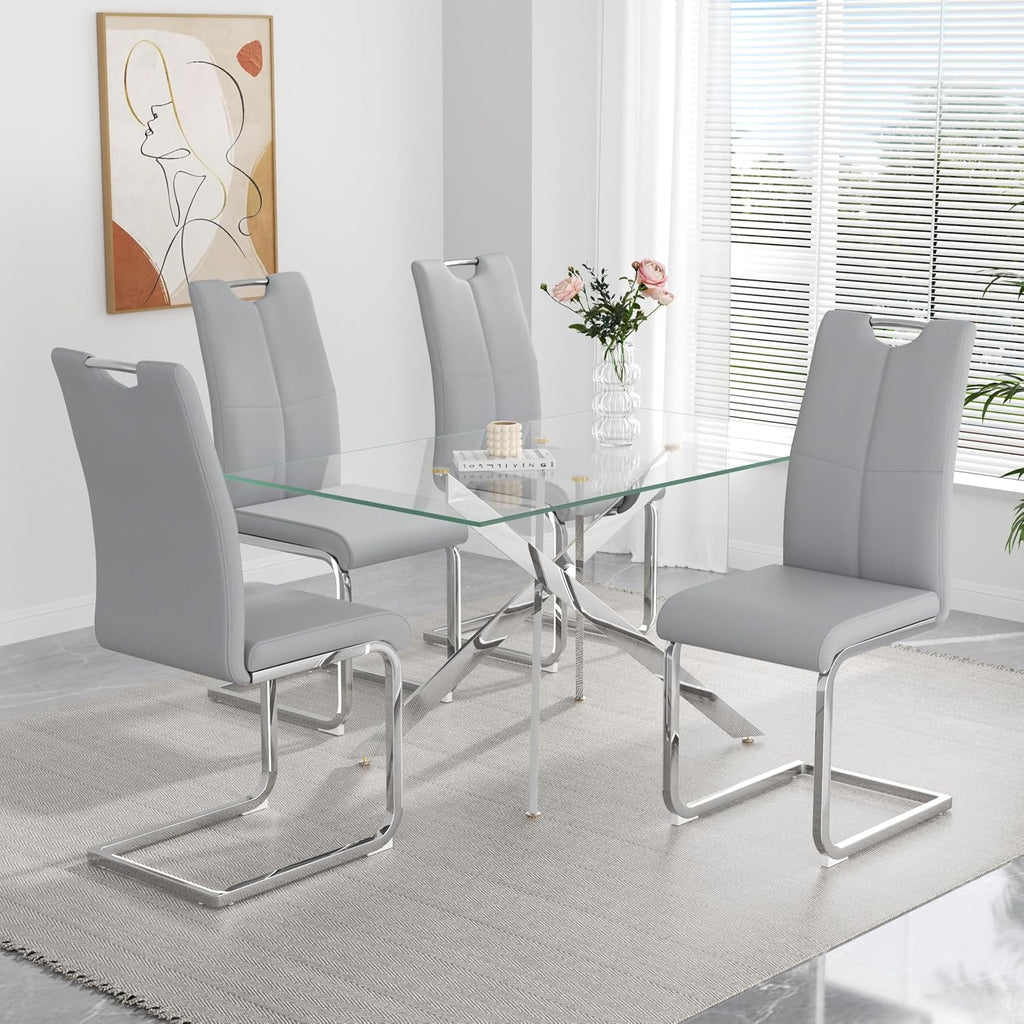 Modern Dining Chairs Set of 4, High Back Kitchen and Kitchen Room Chairs with Silver Metal Chrome Legs and