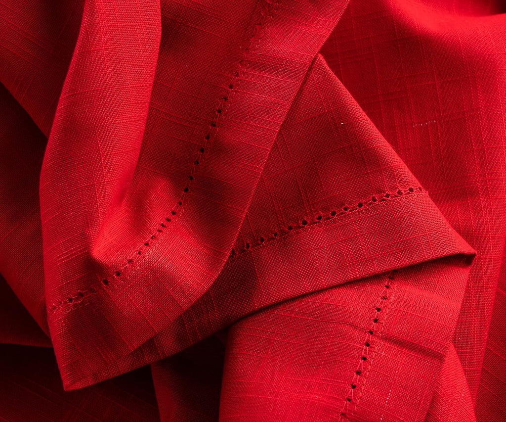 Red Round Tablecloth 60 inch, 100% Cotton, Hemstitch Tablecloths, Farmhouse Tablecloths, Wedding Out