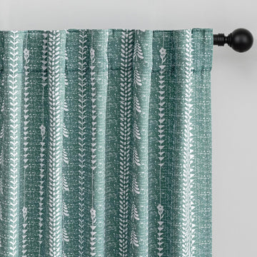 Sage Green Blackout Curtains - Boho Farmhouse Printed 95% Room Darkening Aqua Thermal Insulated Drapes