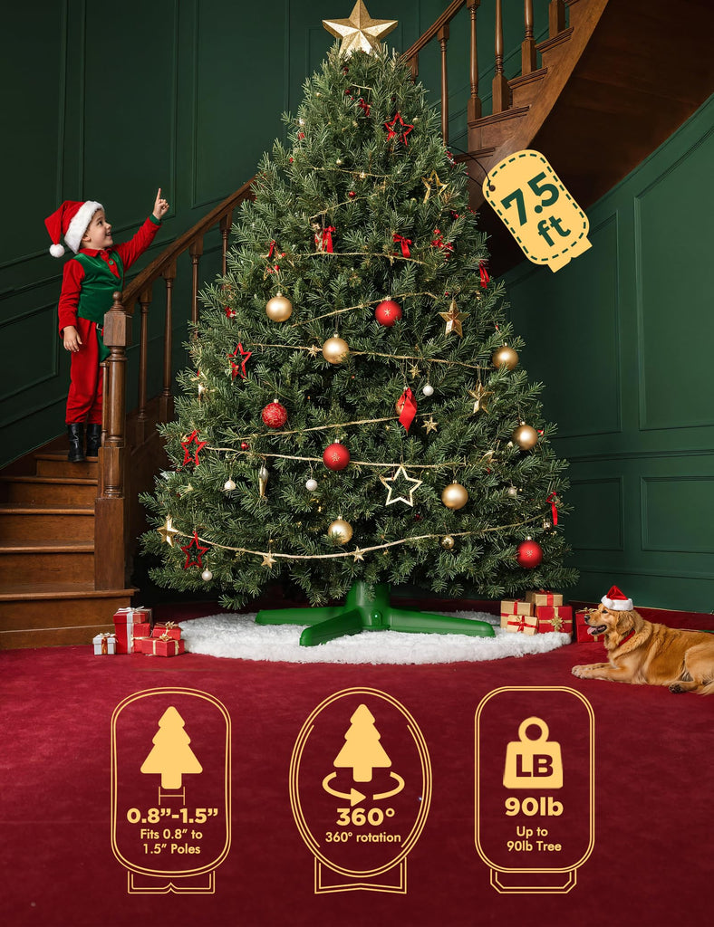 360° Rotating Christmas Tree Stand with Remote, UL Certified, 7.5FT, 90LB