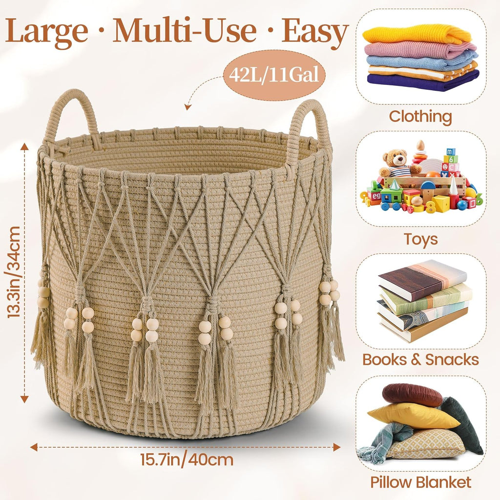 Blanket Basket Decor Storage Basket for Toy Organizer Boho Decor Baskets for Modern Farmhouse Decor Small Laundry