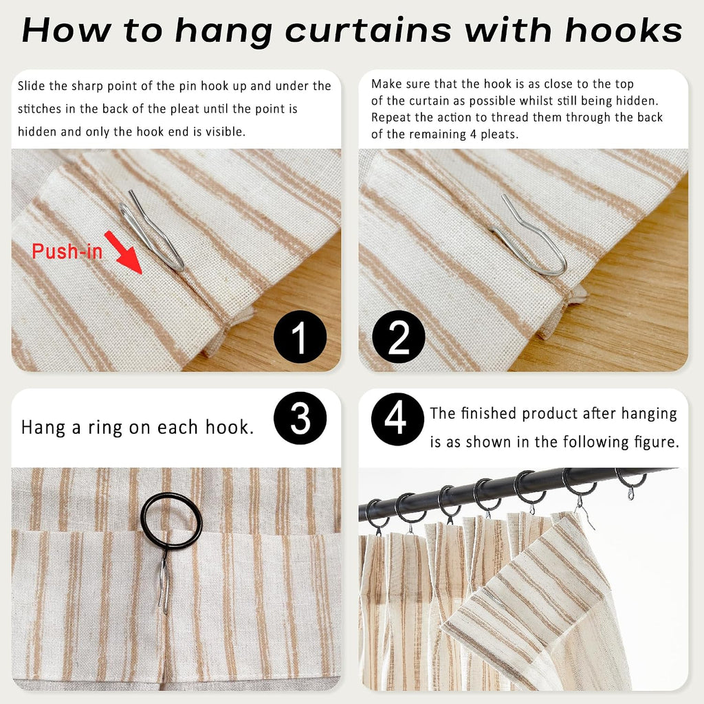 Kitchen Curtains for Small Window,Cafe Curtains,Boho Striped Kitchen Pinch Pleat Curtain with Hooks