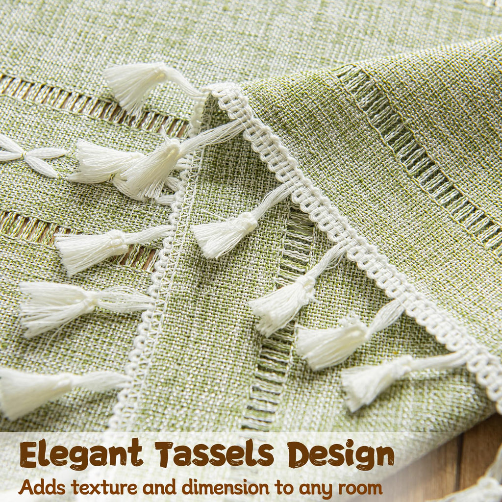 Green Boho Curtain 52W x 18L inch White Striped Light Filtering Short Valance, 1 Panel Embroidery Bohemian Farmhouse