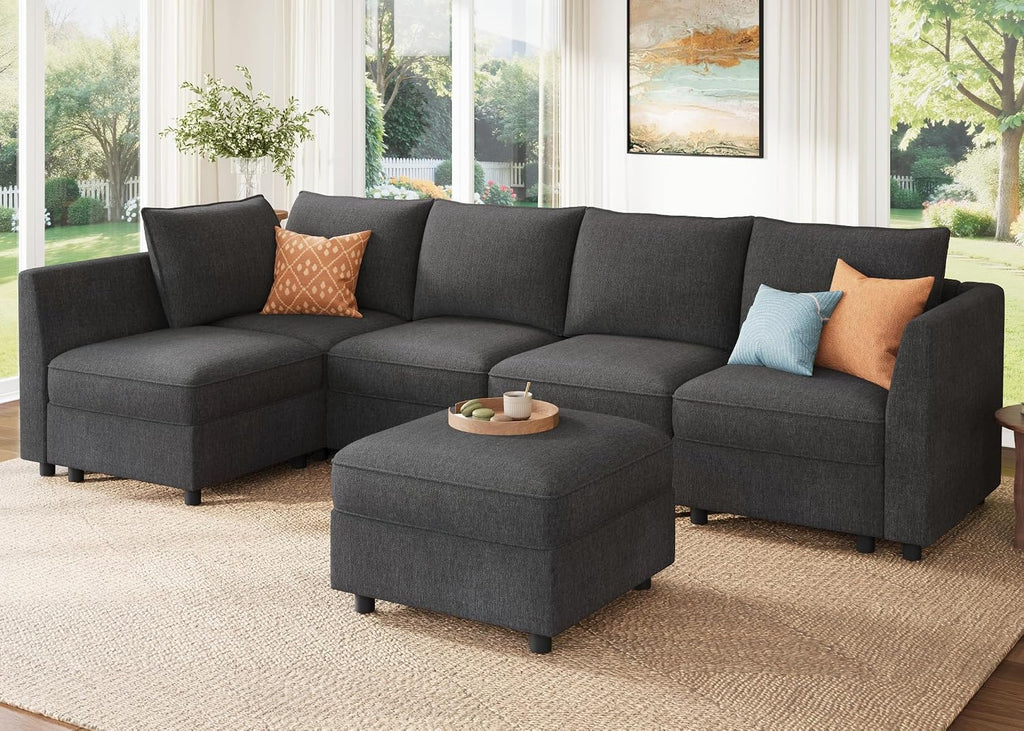 Modular Sectional Couch L Shaped Sectional Sofa with Storage, Convertible Couches - Snowflake Velvet Grey