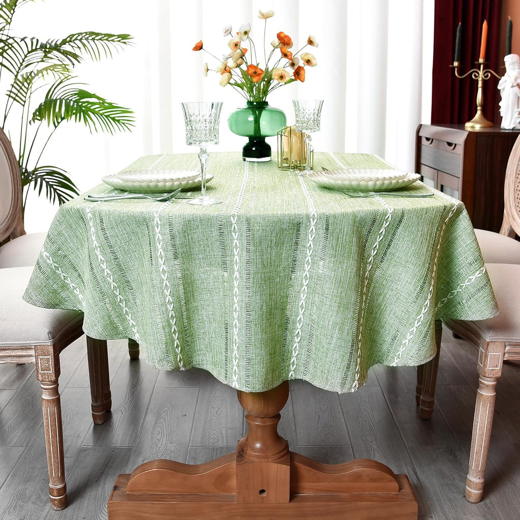 Rustic Oval Cotton Linen Tablecloths Embroidered Farmhouse Spring Table Cloths, Kitchen Dining Room 