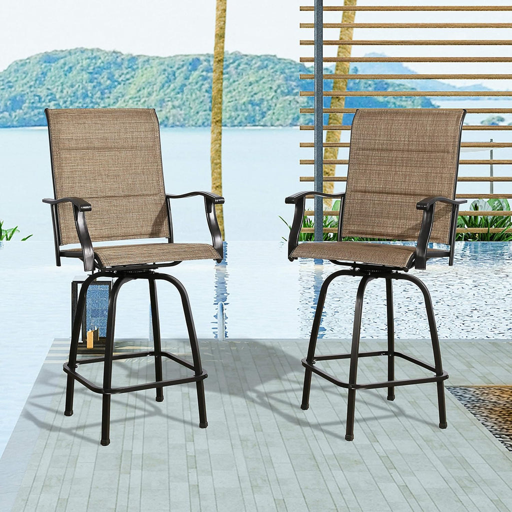 Outdoor Swivel Bar Stools, Patio Textilene Bar Height Chairs with Quick-Dry Foam Padded, Set of 2