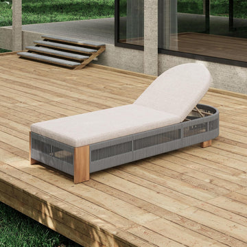 80" Rope Acacia Multi-Tilt Lazy Sleeper Chair, Patio Lounge Chaise with Water Resistant Cushion, Tanning Chaise Low