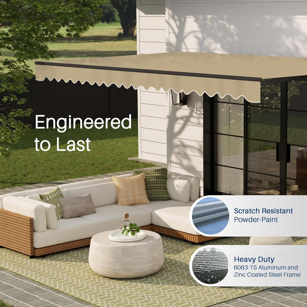 Electric Patio Awning Caribbean Black Frame 16x10 Desert Sand | Retractable sunshade for decks and balconies