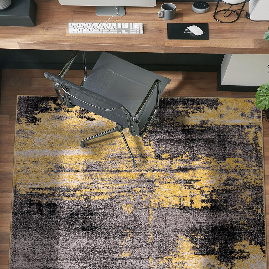 Modern Abstract Design Non Shedding Soft Ideal for Living Room,Bedroom,Kitchen Area Rug Yellow