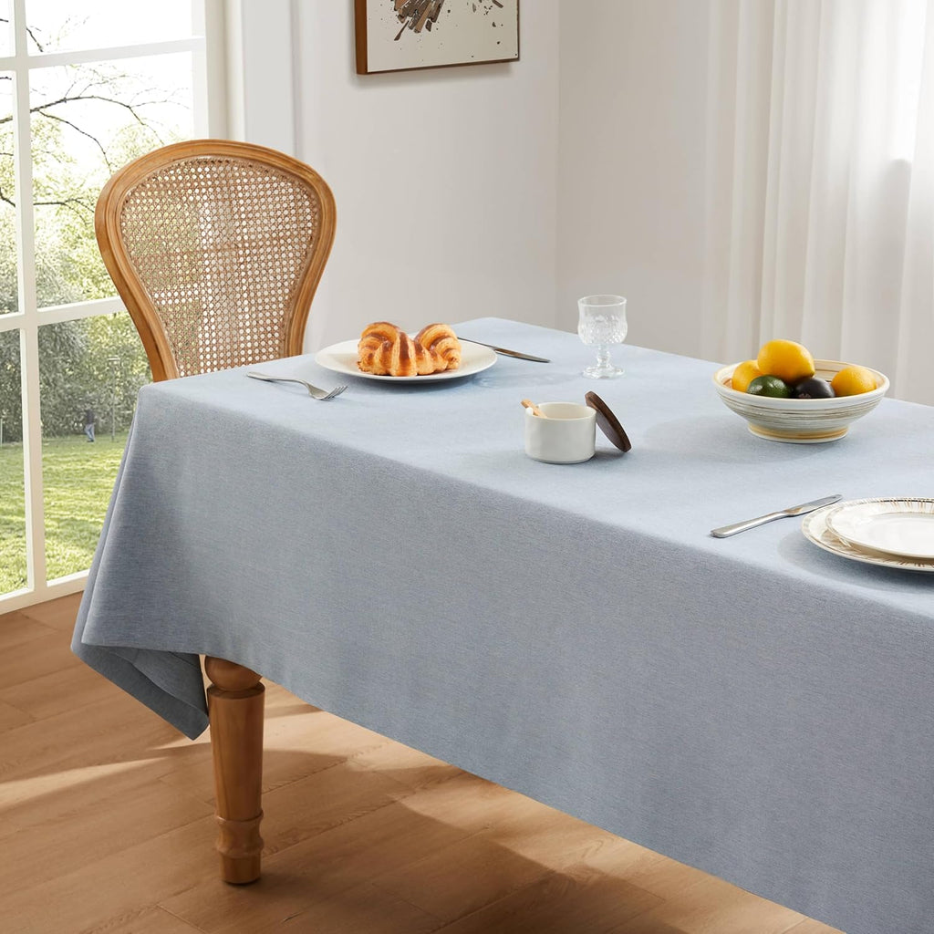 Basic Linen Textured Table Cloth, 60 x 120 Inch Chambray Blue, Farmhouse Style Light Blue Rectangle 