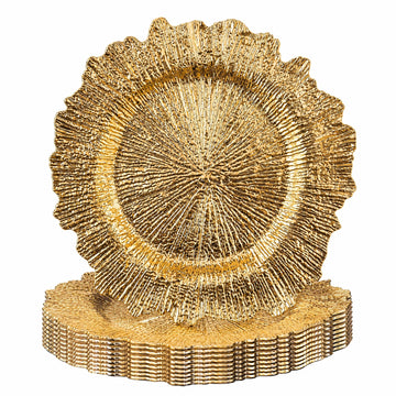 Electroplated Set of 10, Plastic Reef Plate Chargers for Wedding, Party, Holiday Dinner, 13 Inch