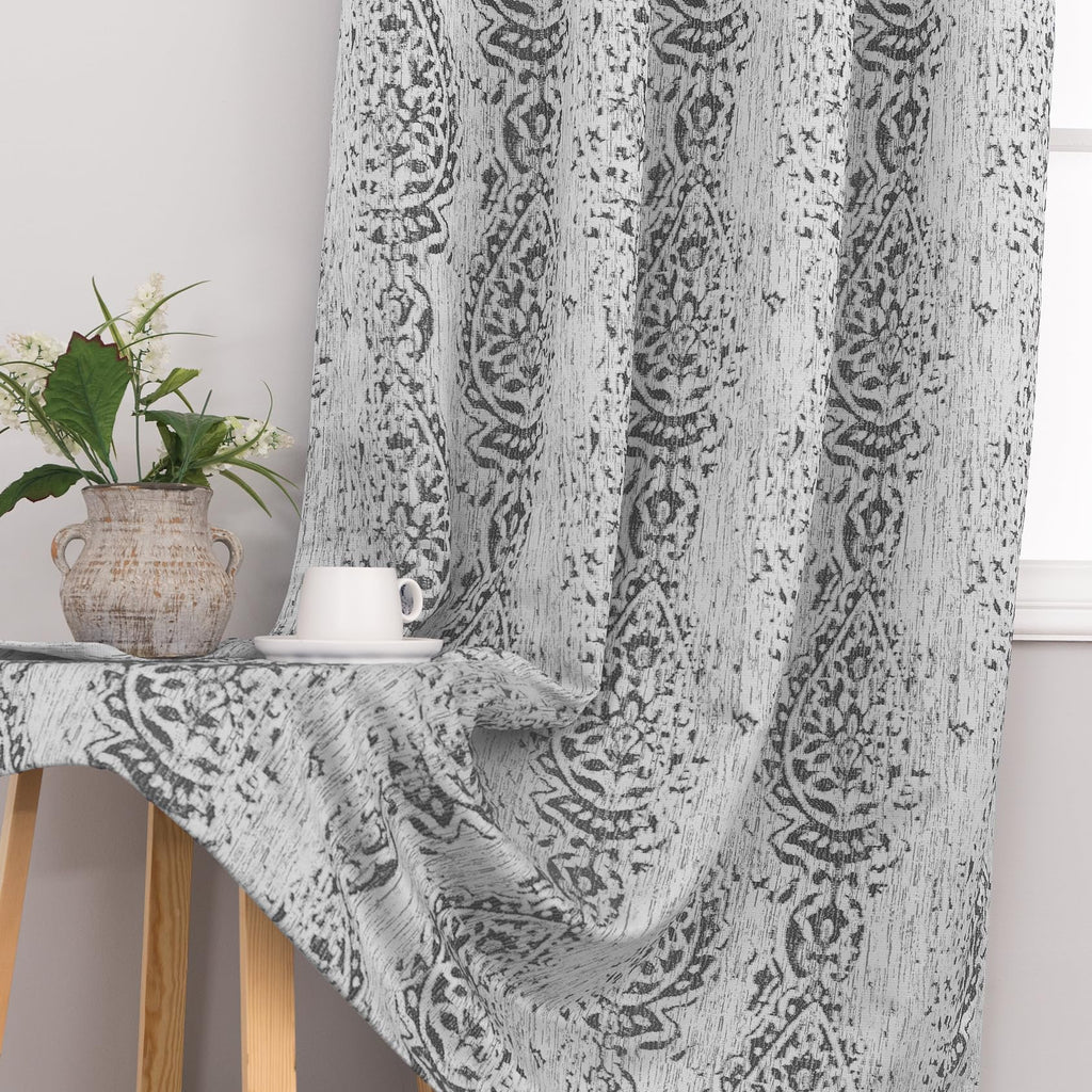 Patterned Blackout Curtains 84 Inch Long, Grey Light Gray Black Out Moroccan Geometric Pattern Curtains 2 Panels Set