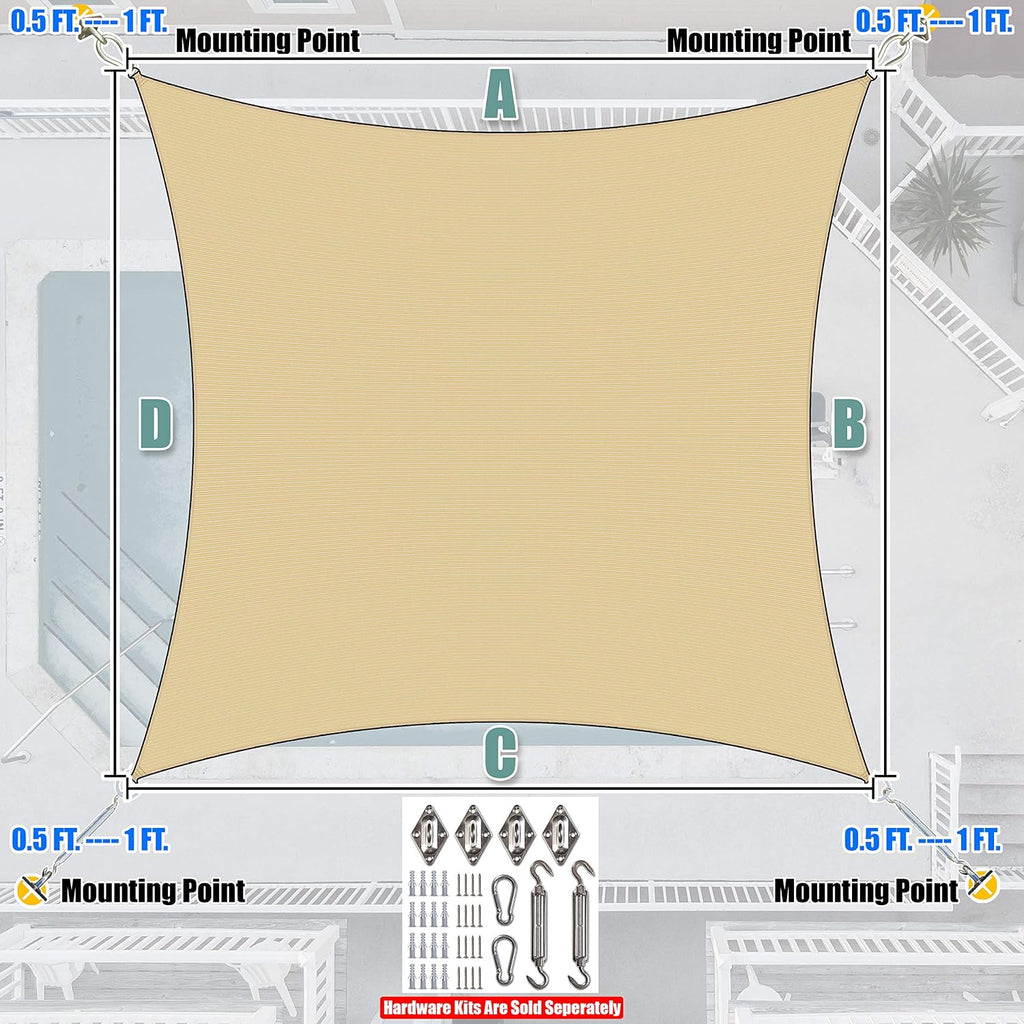 14' x 16' Beige Rectangle Square Sun Shade Sail Canopy Awning Fabric Mesh AGSLR, 95% UV Blockage, Water & Air