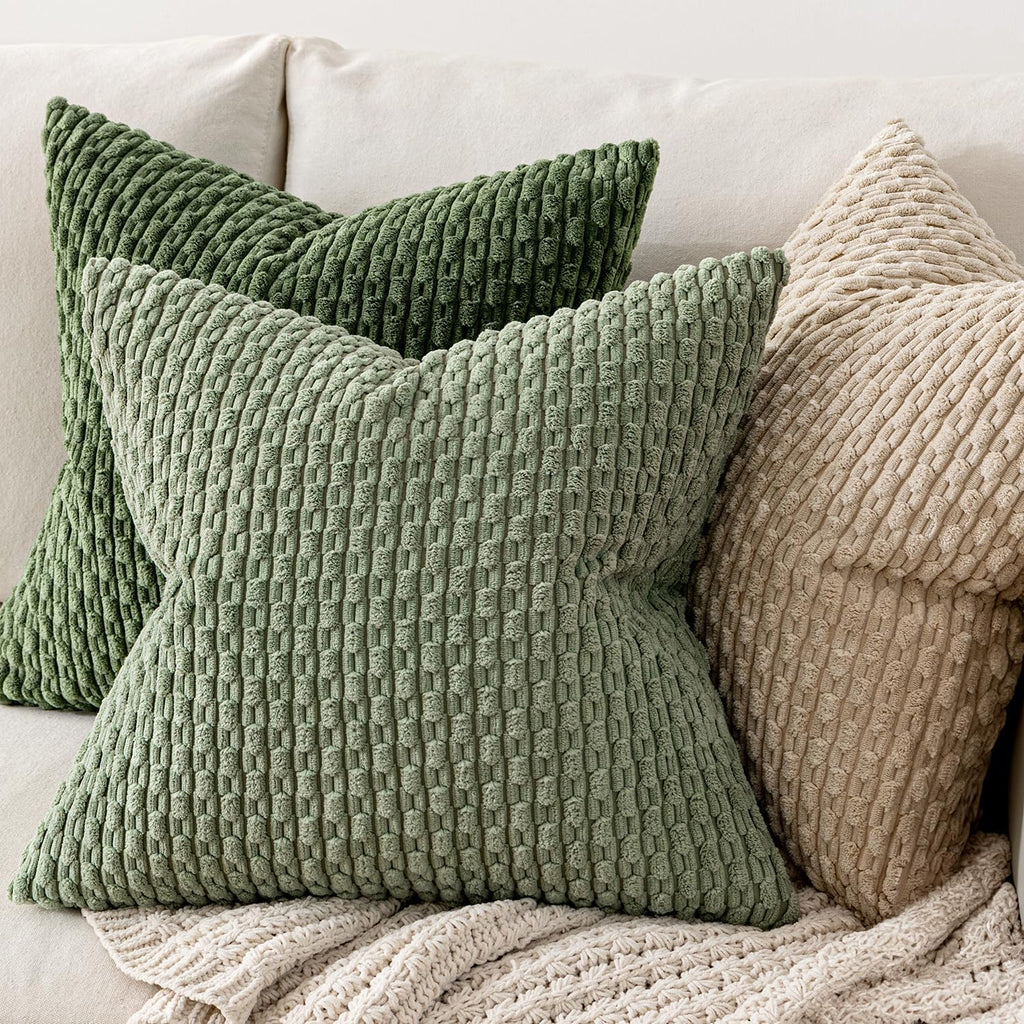 Pack of 2 Decorative Throw Pillow Covers 18x18 Inch Soft Boho Striped Textured Corduroy Pillow Covers Spring Modern