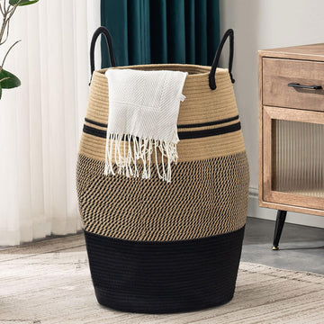 Large Laundry Basket Hamper Woven Blanket Basket Clothes Hamper | 105L Tall Clothes Hamper, Rope Wicker Laundry