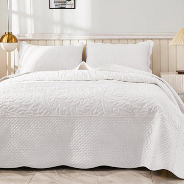 3-Piece 100% Cotton Oversized Bedspread Lightweight Quilt Coverlet Embroidery Farmhouse Bedding Set T0 (Bright White