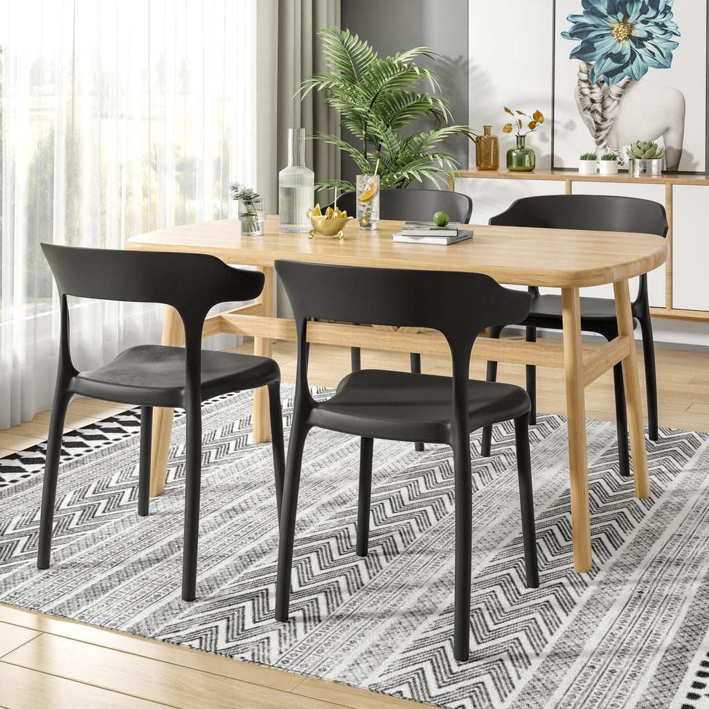 4 Pack Plastic Stacking Chairs, Stackable Dining Chairs Patio, Portable Indoor Outdoor Use, No Assembly Required