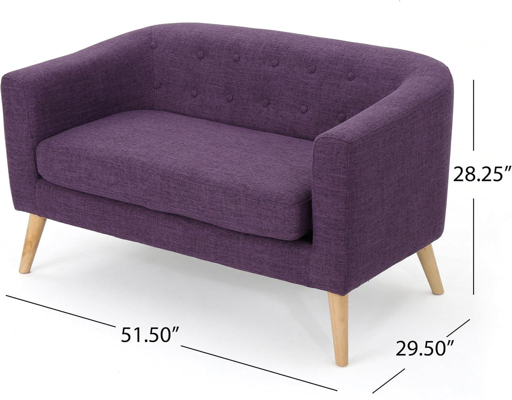 Bridie Mid-Century Modern Loveseat, Muted Purple Fabric