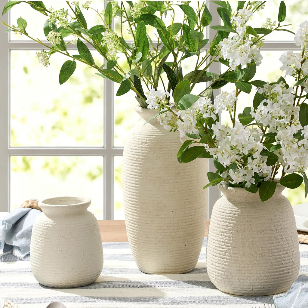 Ceramic Flower Vases Home Decor, Rustic Farmhouse Decorative Vase Pottery Wide-Mouth Vases