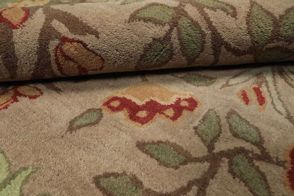 9x12 Hand-Tufted Oriental Area Rug 100% Wool Botanical Floral Transitional Beige, Sage Color