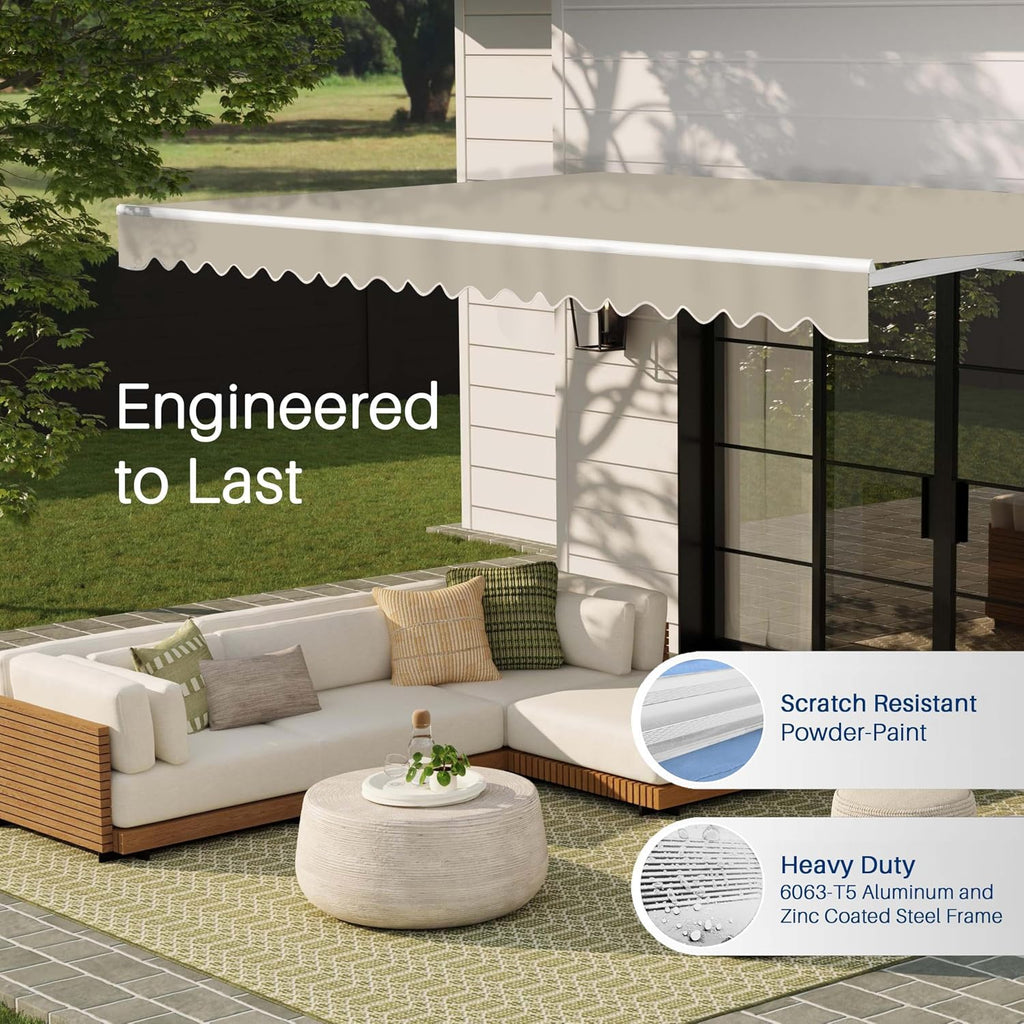 Electric Patio Awning Caribbean White Frame 13x10 Ivory | Retractable sunshade for decks and balconies