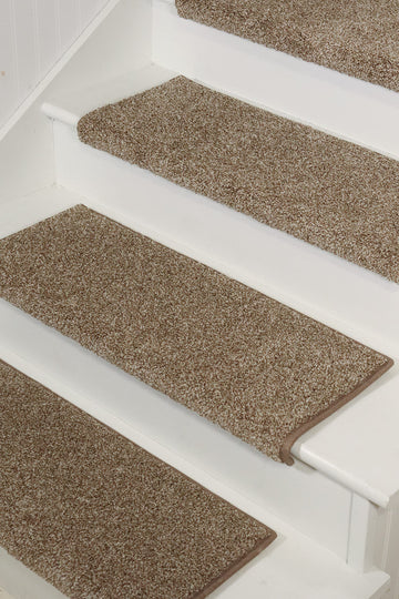 TM Rounded Bullnose Carpet - Anti Slip Indoor Stair Mats for Wooden Stairs, Style: Stoney Brook, Dove 27" W X 9.75" D