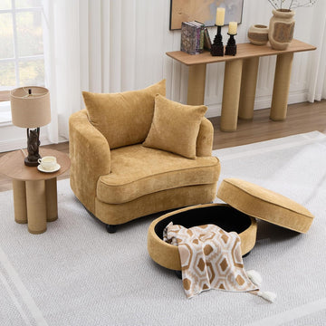 Modern Chaise Lounge Chair — Yellow Chenille