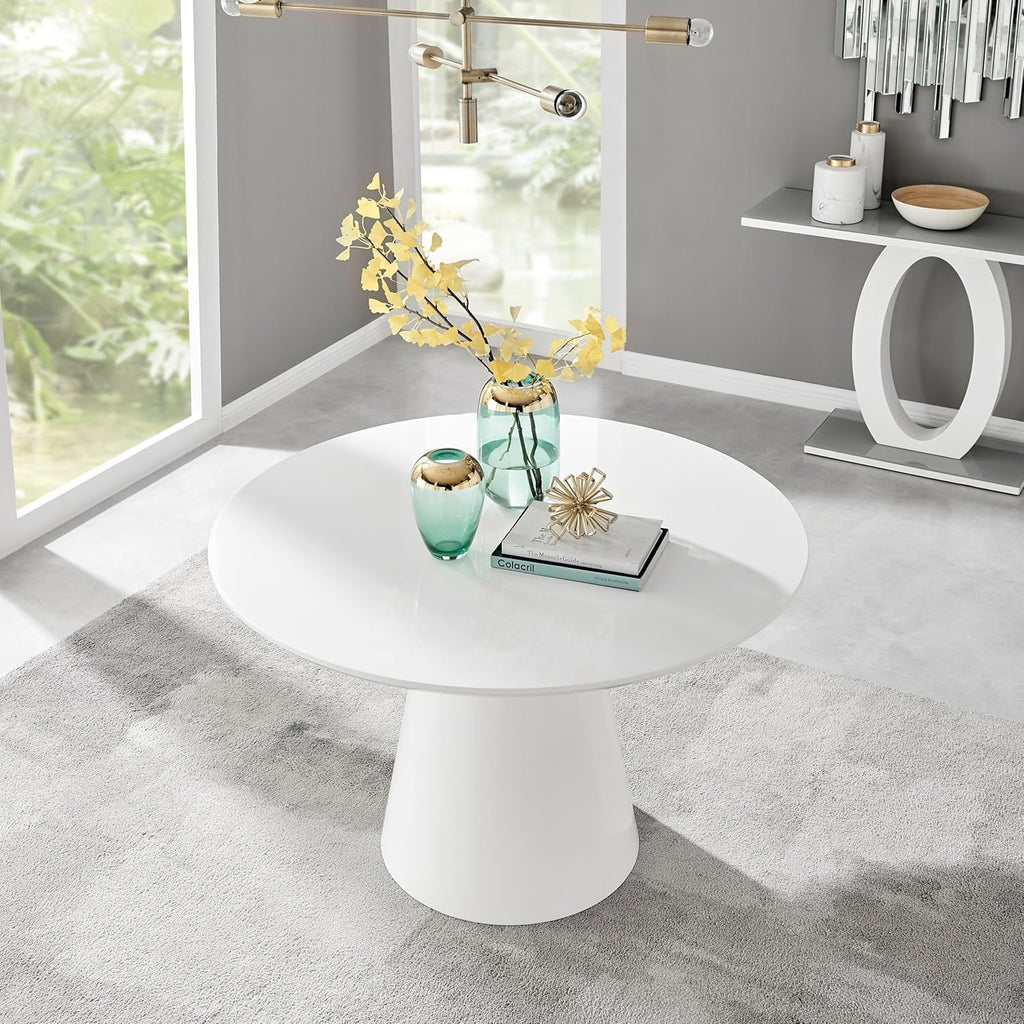 Palma White High Gloss Round Dining Table - Modern Pedestal Base - Contemporary 4 - 6 Seater Kitchen or Dining Room