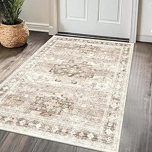 Washable Neutral Farmhouse Large Entryway Rug, 3x5 Area Rugs, Laundry Room, Nursery Room, Boho Vintage Floral