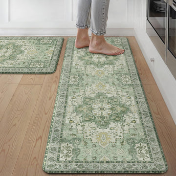 Anti Fatigue Kitchen Mats for Floor 2PCS, Standing Rugs,PaleGreen - Set of 2