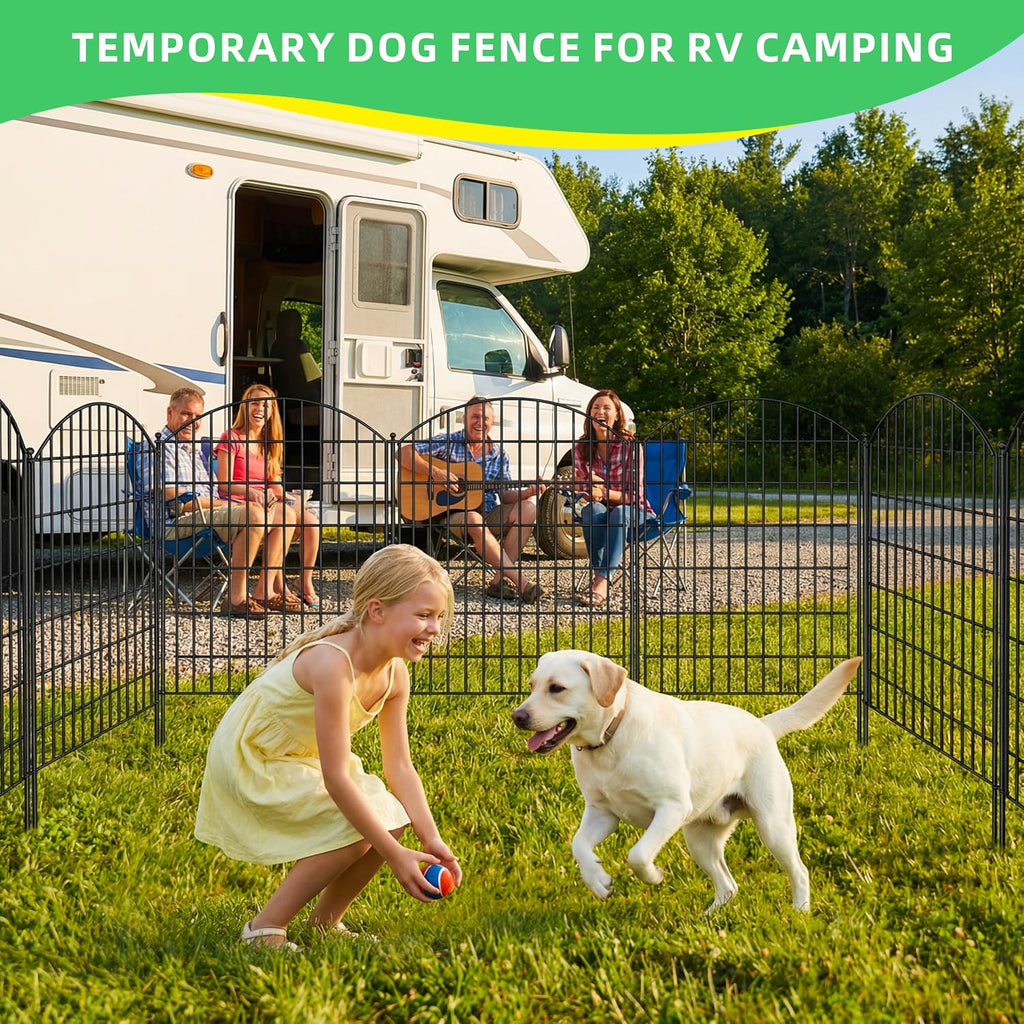 10 Panels Arched No Dig Decorative Garden Fence with Gate, 40in(H) x 25.0ft(L) Dog Fence Outdoor for Yard, Rustproof