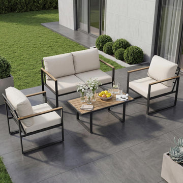 Outdoor Patio Furniture Set, 4-Piece Outdoor Conversation Sofa Set, Lawn Furniture with Coffee Table & Washable Thick