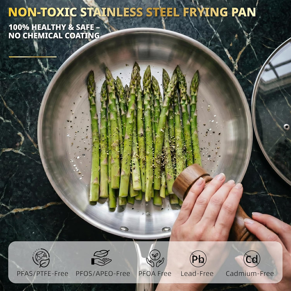 11-Piece Tri-Ply Stainless Steel Pots and Pans Set, 18/10 Stainless Steel Cookware Set with Steamer Insert, Induction