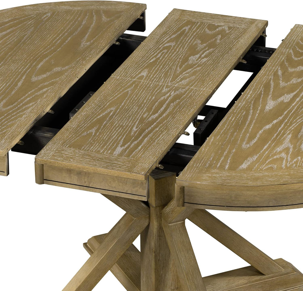 54" Round Extendable Dining Table for 4-6, Mid Century Modern Wood Table for Kitchen, Restaurant, Cafe, Natural