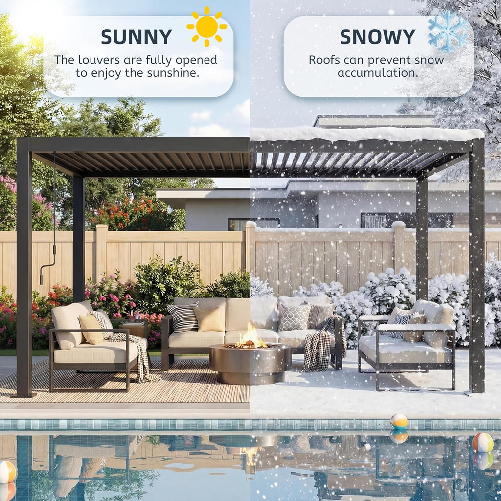 10' x 13' Louvered Pergola, Metal Patio Pergola with Adjustable Louvers Roof