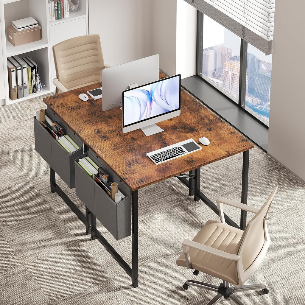 Computer Desk 31 Inch Home Office Desks for Small Spaces, Gaming Writing Study Work Table with Storage Bag, Rustic Brown