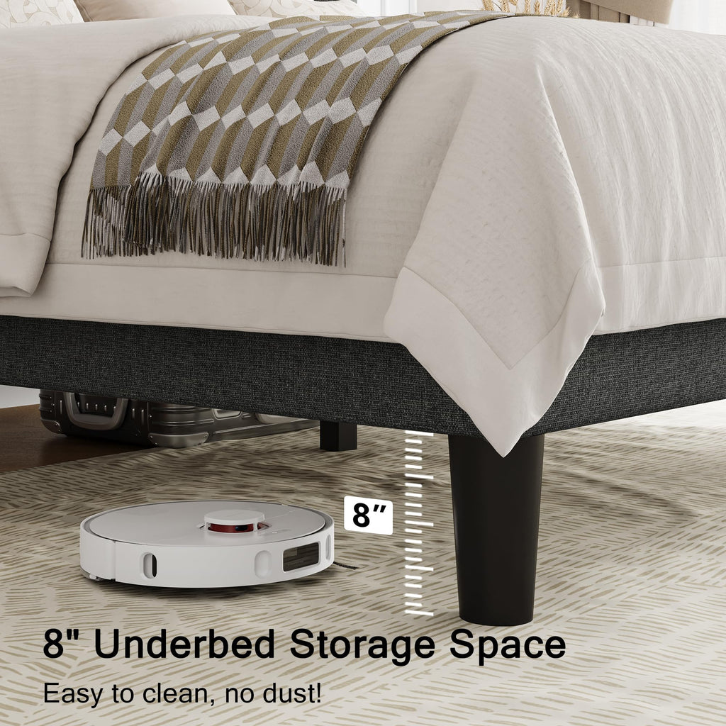 King Size Platform Bed Frame with Upholstered Wingback Headboard, 12" Under Bed Space, Wooden & Metal Slats Support