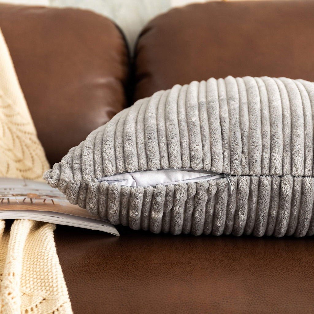 Super Soft Plush Corduroy Solid Textured Large Throw Euro Pillow Sham Cushion Cover for Couch Floor, 2 Packs, 24 x