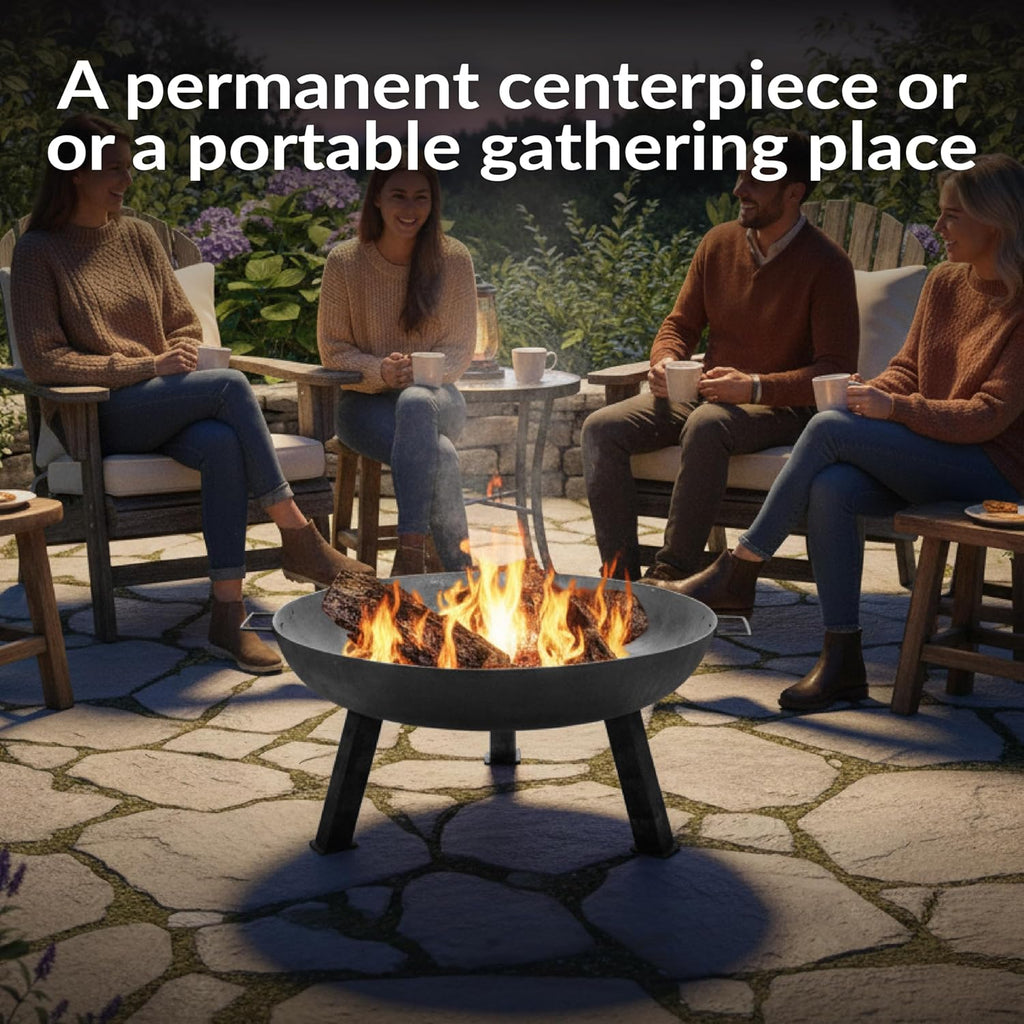 30 Inch Cast Iron Fire Pit Bowl - Wood Burning Outdoor with Handles - Gray
