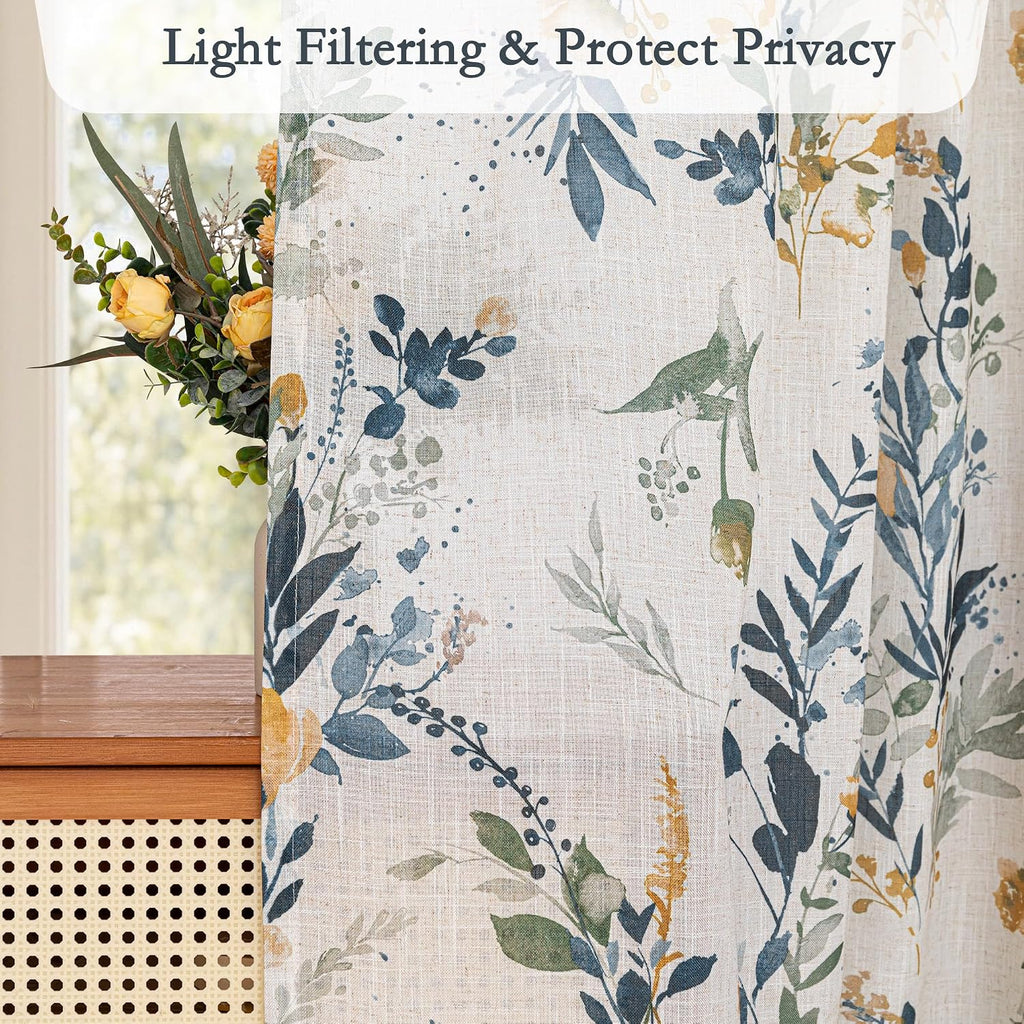 Flax Linen Sheer Curtains 54 Inch Length 2 Panels Teal