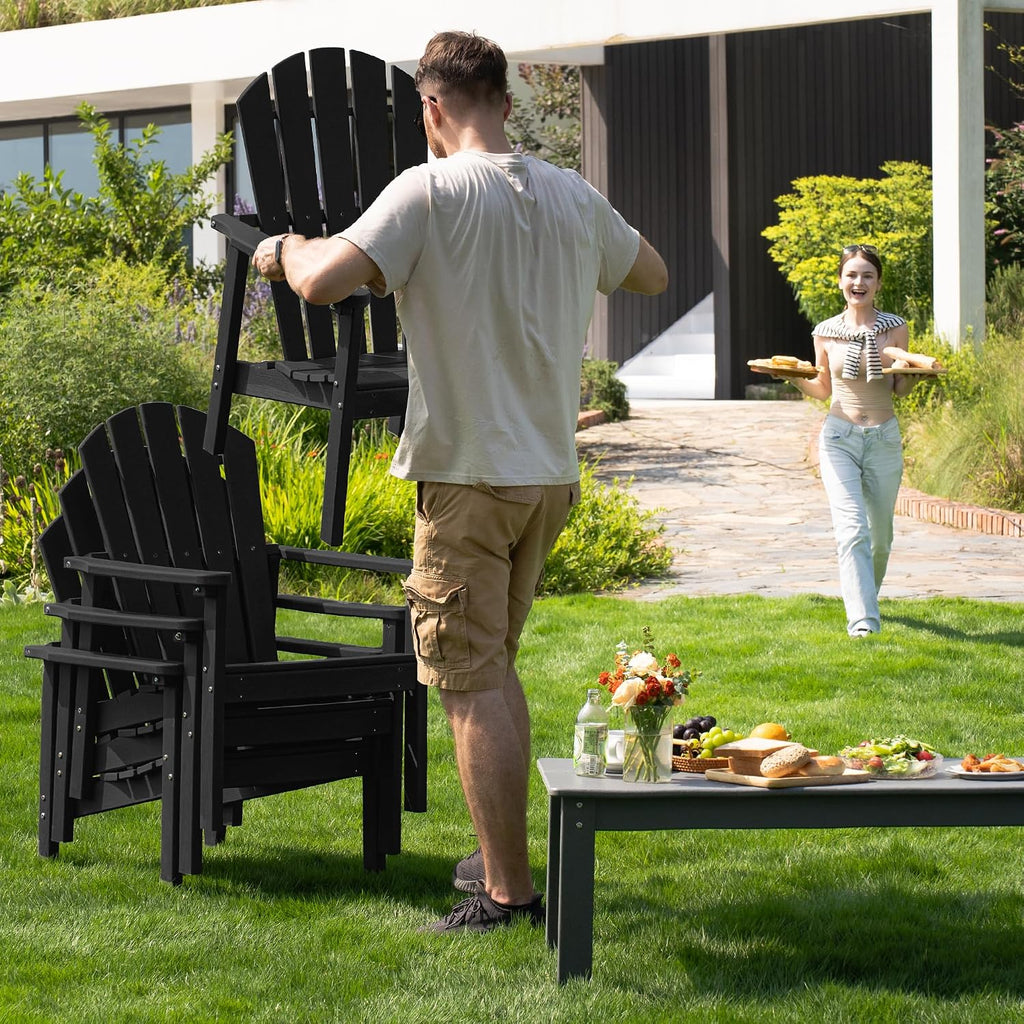 Compact Stackable Adirondack Chairs Set of 2,HDPE,Black | 26.3" Wide HDPE,380lb,All-Weather